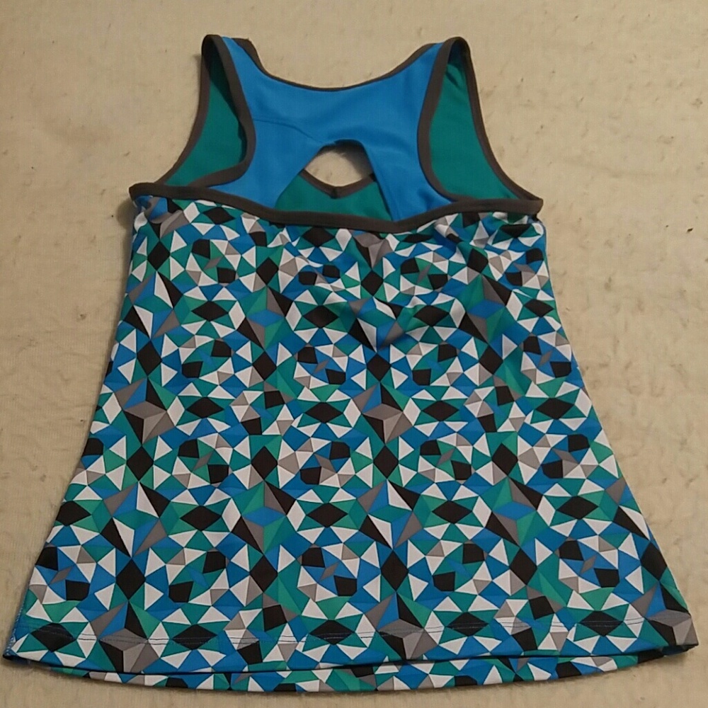 Blue & green Xersion athletic tank top size petite small - Picture 2 of 2